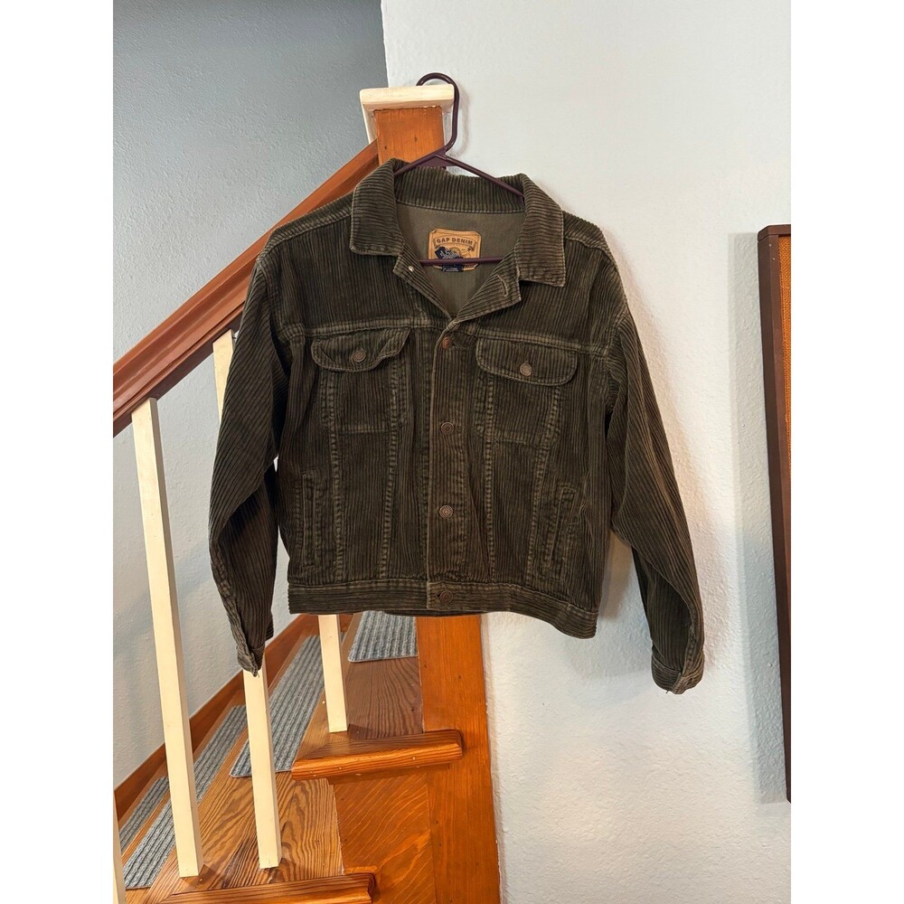 Vtg y2k gap denim youth xxl women’s cropped green wide corduroy trucker jacket